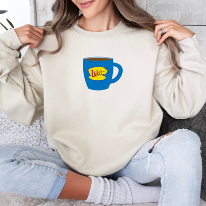 Luke's Blue Coffee Cup Crewneck Sweatshirt-Cozy Gilmore Girls Apparel