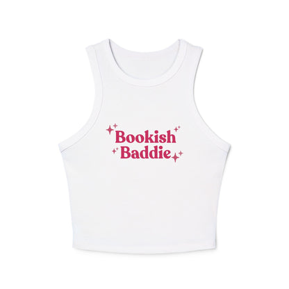 Bookish Baddie Rib Racer Tank Top-Pink Font