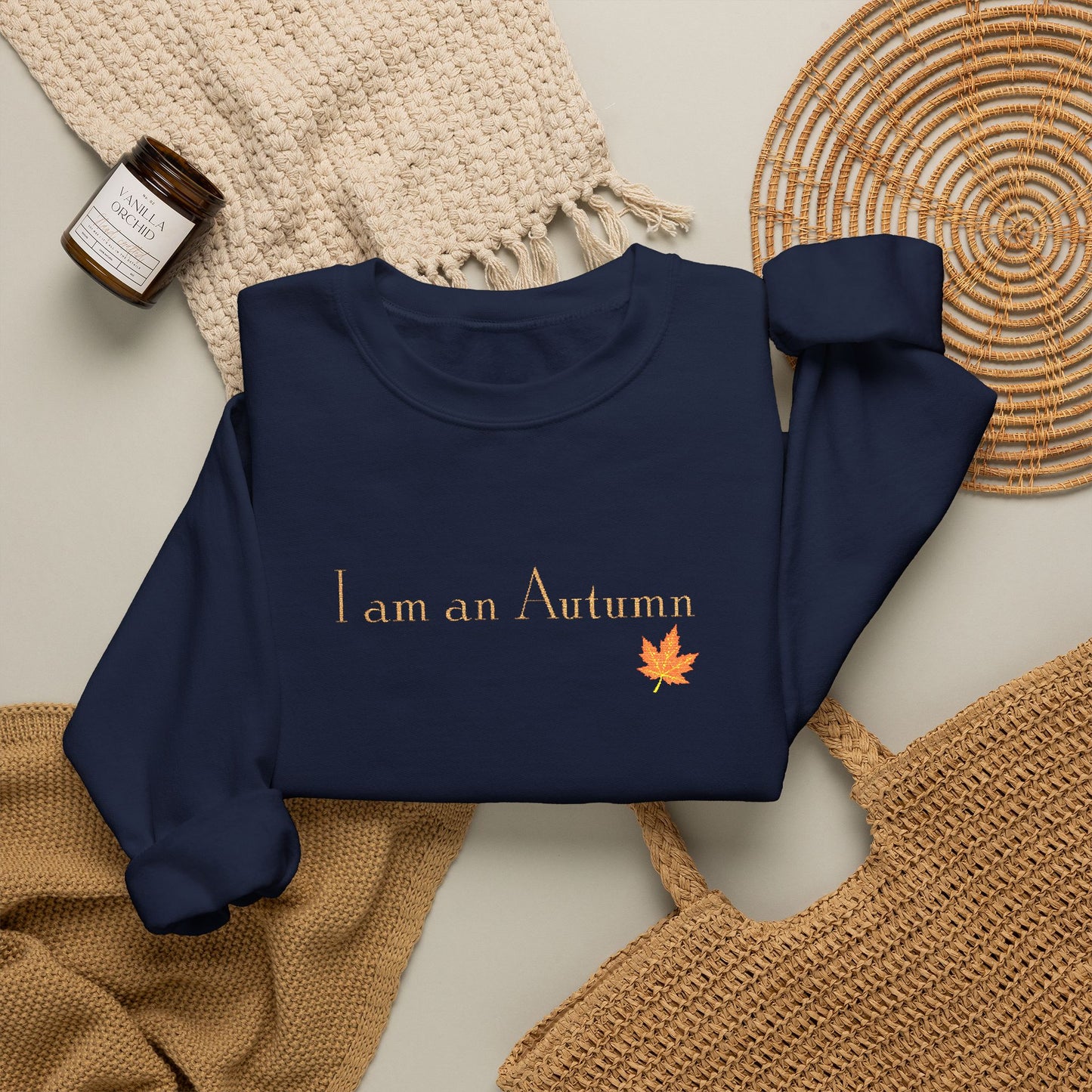 I Am an Autumn Embroidered Crewneck Sweatshirt with color leaf🍂
