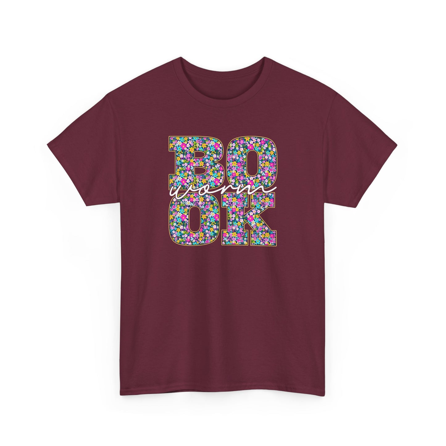 Bookworm Floral Graphic Tee — Colorful Bohemian Letters T-Shirt