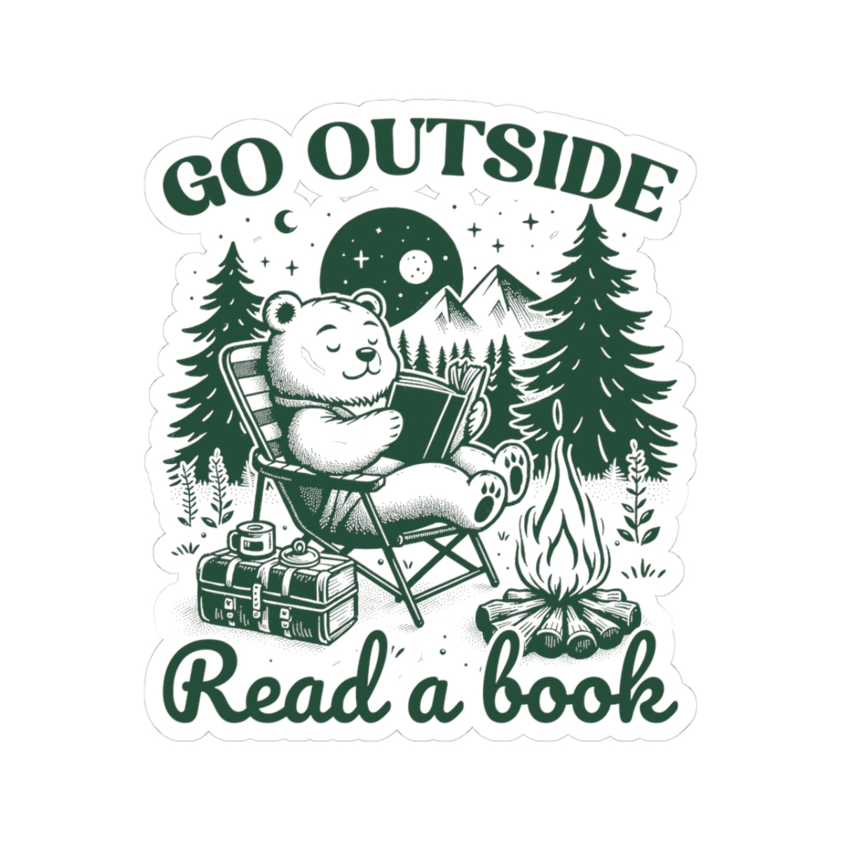 Go Outside, Read a Book Bear Sticker