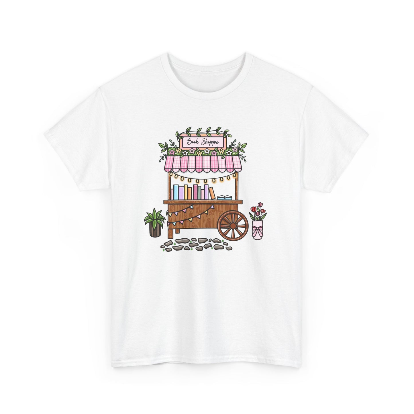 Pastel Book Shoppe Tee — Cute Floral Market Vendor Graphic T-Shirt