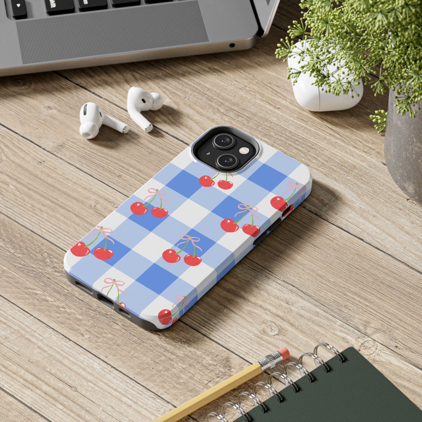 Blue Checkered Cherry Phone Case