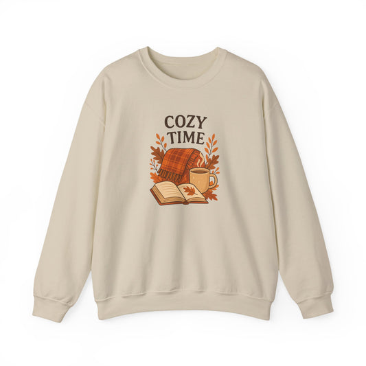 Cozy Time Crewneck Autumn Crewneck-Fall Book & Coffee Lovers