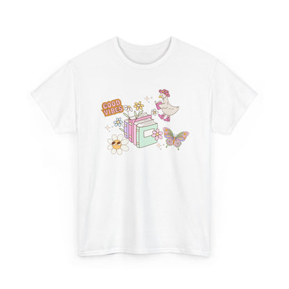Whimsical Floral Book Lovers T-Shirt ~ Good Vibes Only