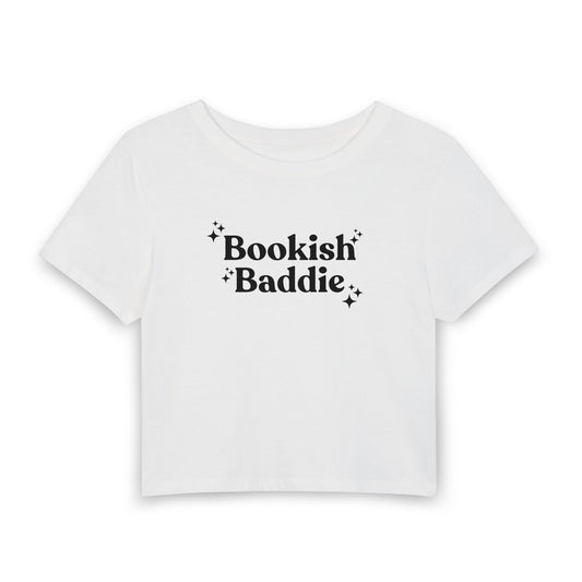 Bookish Baddie Cropped Tee-Black Font