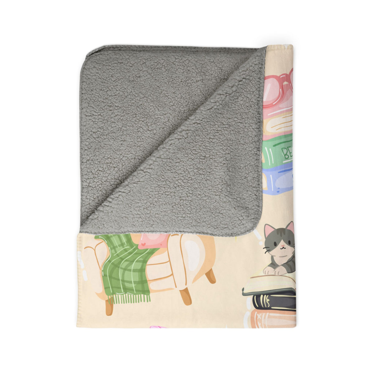 Cozy Reader Sherpa Fleece Blanket-Cream