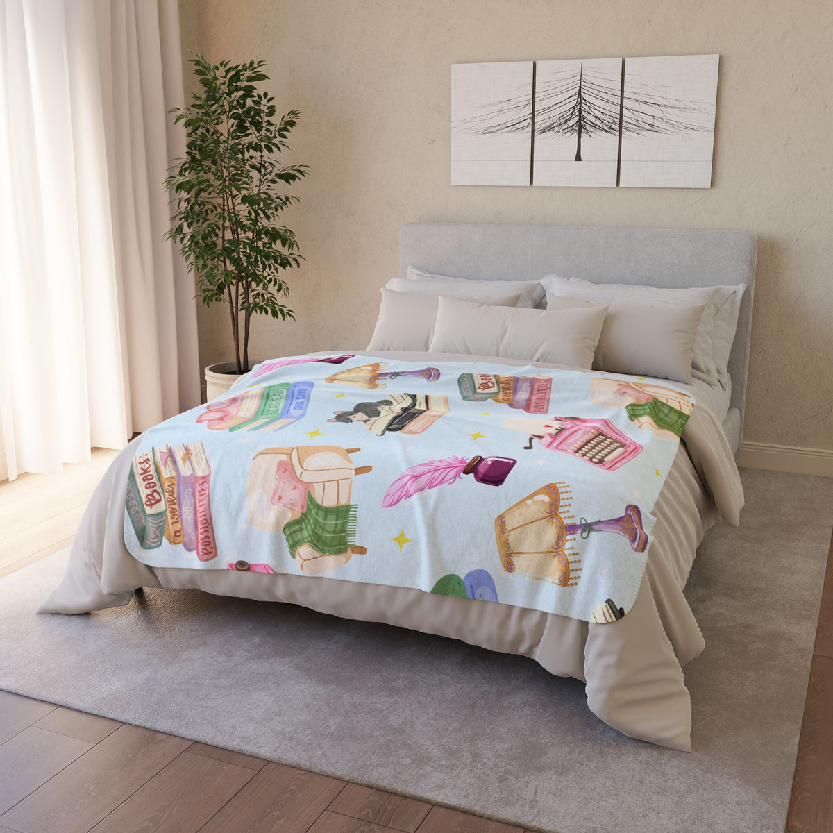 Cozy Reader Sherpa Fleece Blanket-Blue