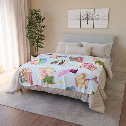 Cozy Reader Sherpa Fleece Blanket-Blue