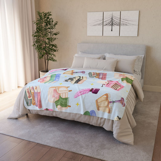 Cozy Reader Sherpa Fleece Blanket-Blue