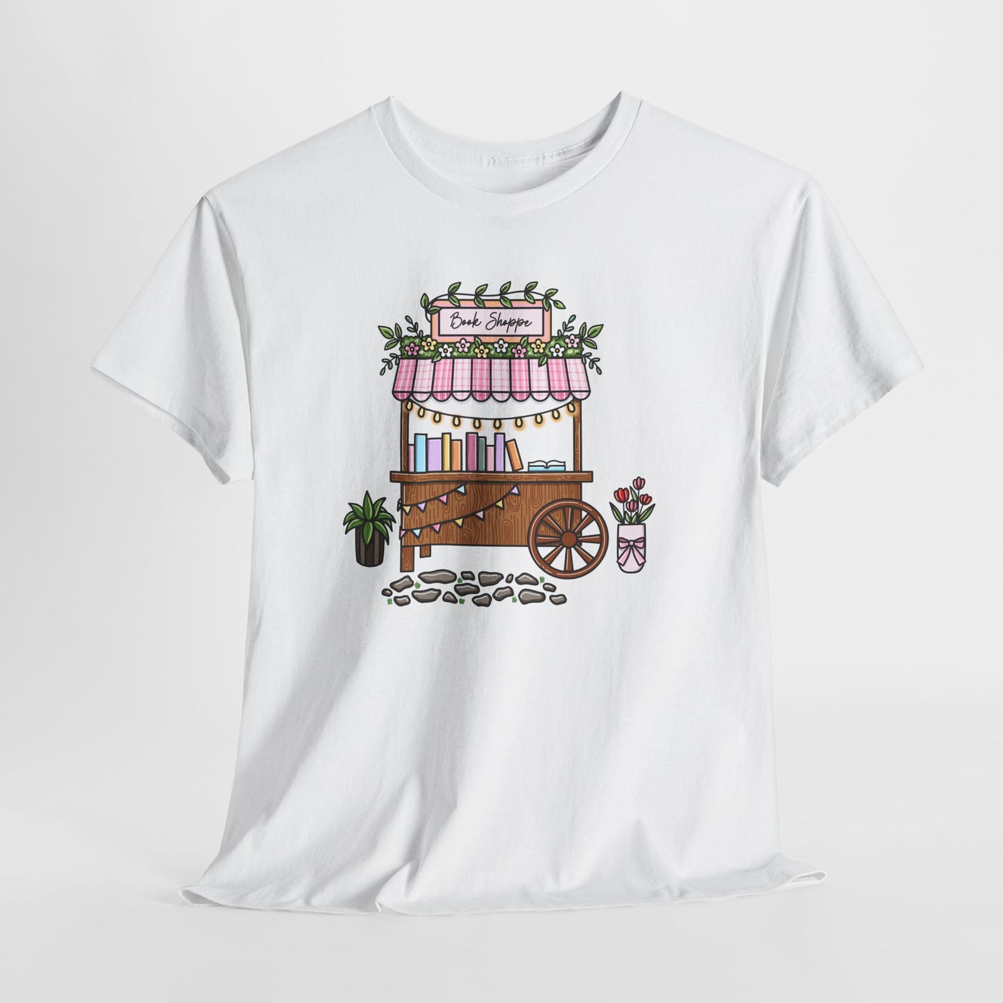 Pastel Book Shoppe Tee — Cute Floral Market Vendor Graphic T-Shirt