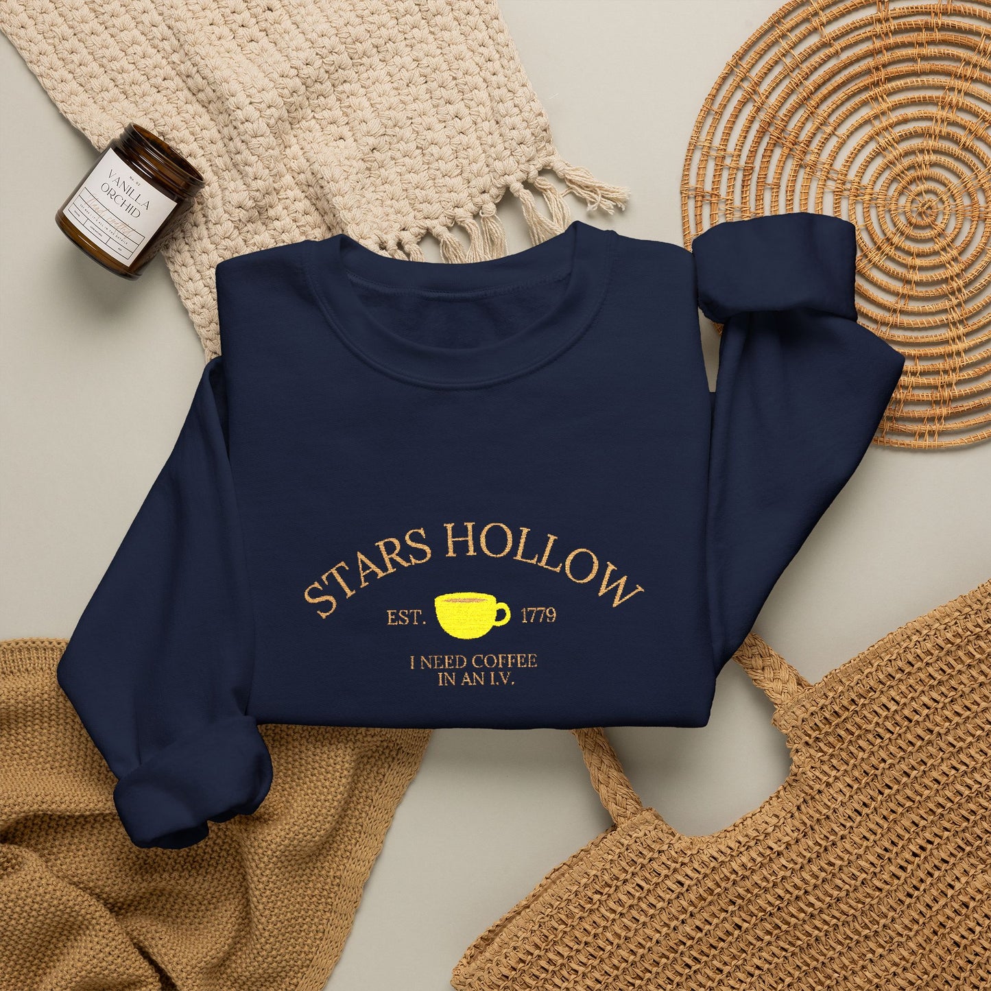 Stars Hollow Coffee Embroidered Crewneck  Sweatshirt-Gilmore Girls
