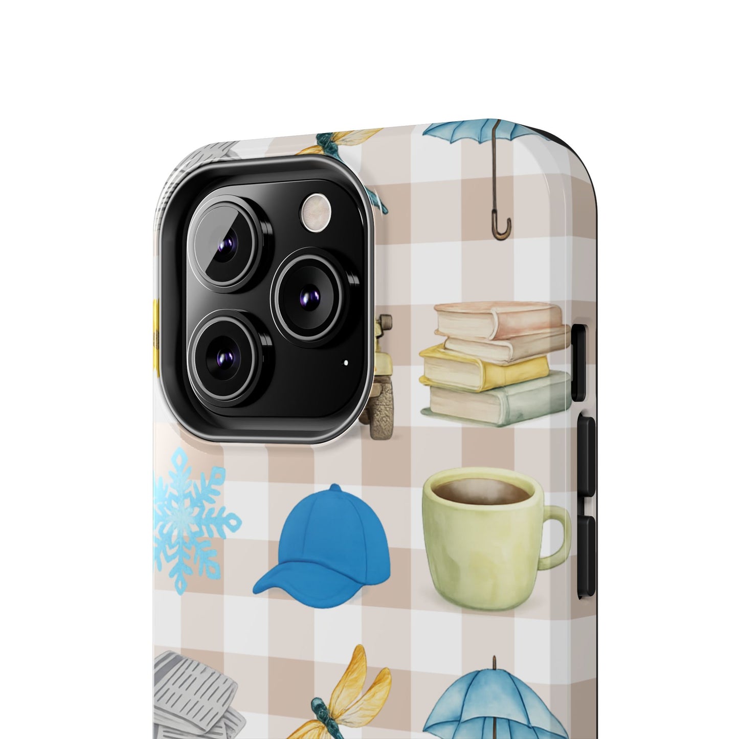 Floral Plaid Tough Phone Case — Coffee, Jeep & Cozy Icons Protective Cover