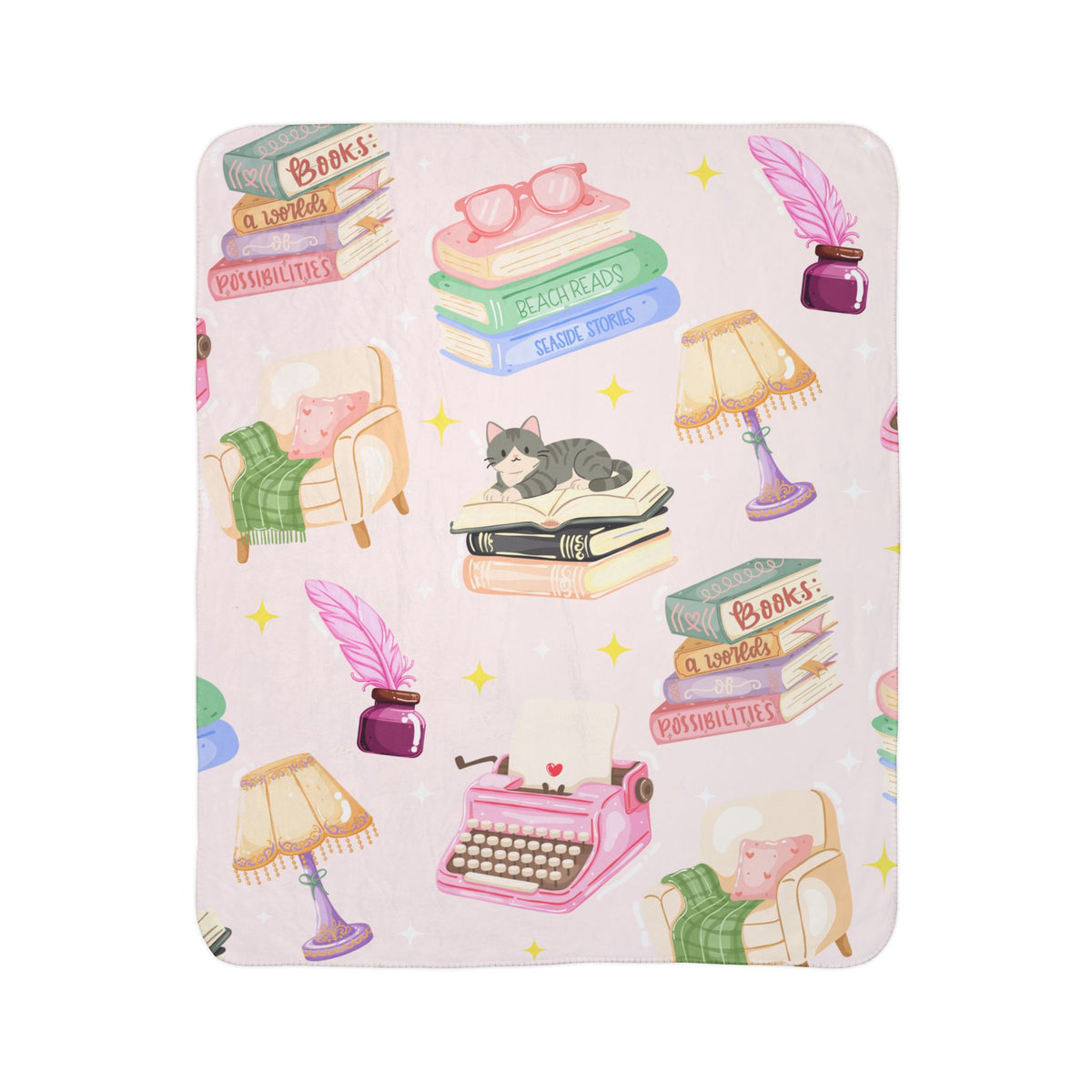 Cozy Reader Sherpa Fleece Blanket-Pink