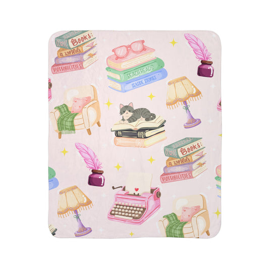 Cozy Reader Sherpa Fleece Blanket-Pink