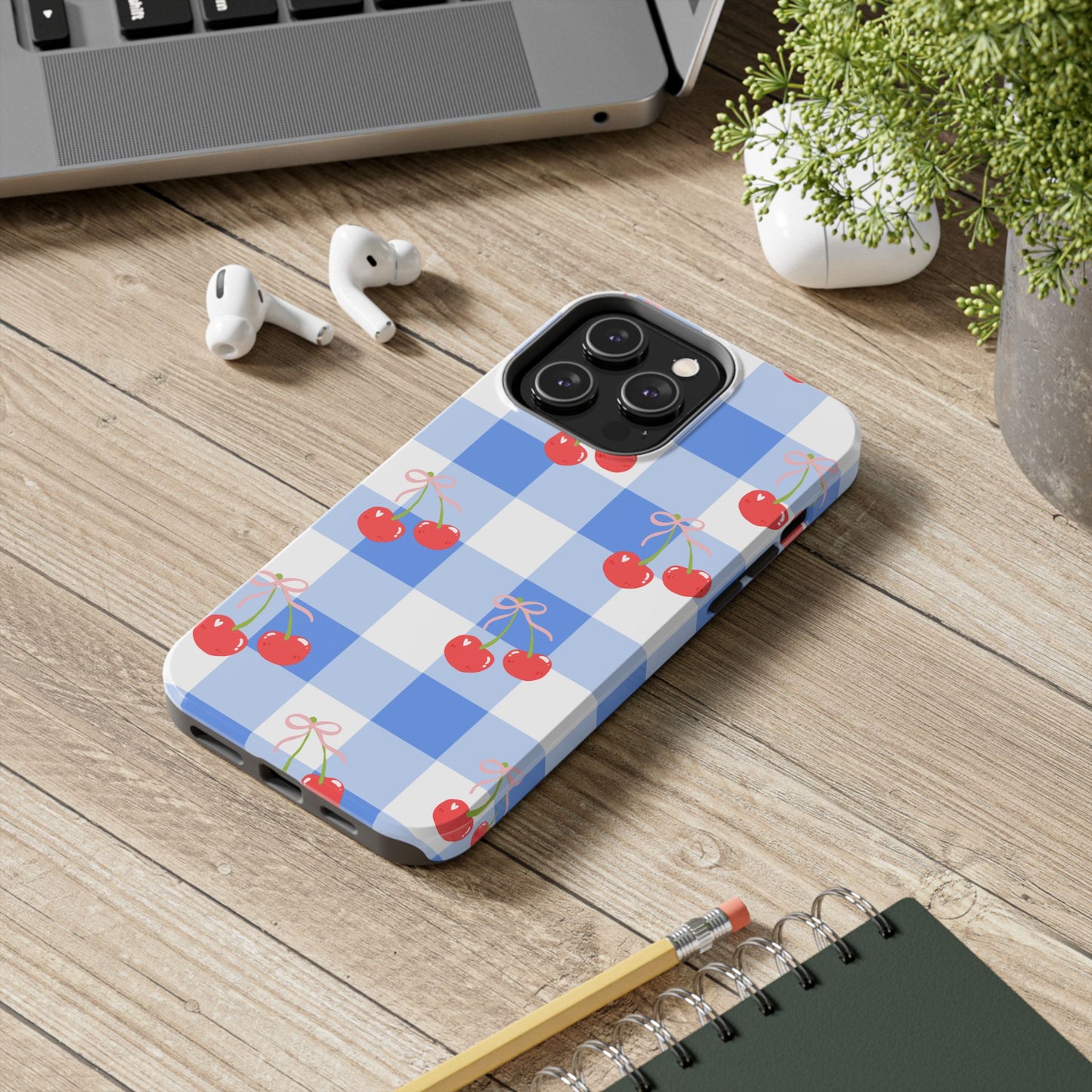Blue Checkered Cherry Phone Case
