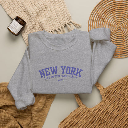 New York Upper East Side Embroidered Crewneck Sweatshirt-Blue Font
