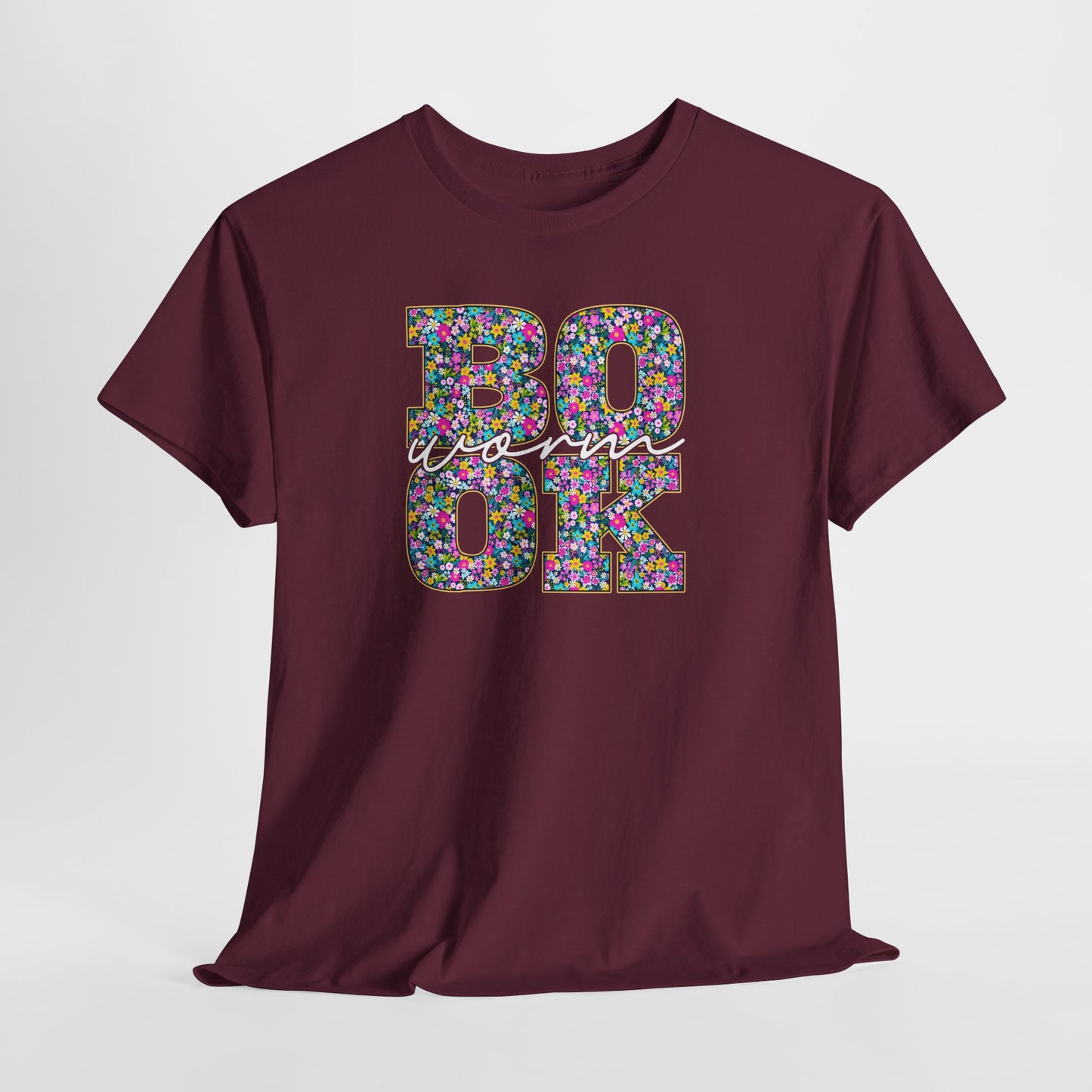 Bookworm Floral Graphic Tee — Colorful Bohemian Letters T-Shirt