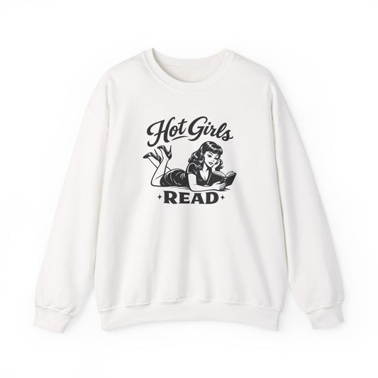 Hot Girls Read Retro Pinup Graphic Crewneck Sweatshirt