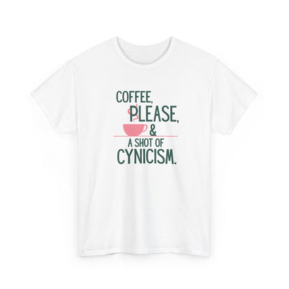 Coffee Please Tee — "Coffee, Please & A Shot of Cynicism" Graphic T-Shirt