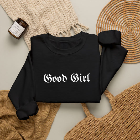 Good Girl Embroidered Crewneck Sweatshirt-White Font