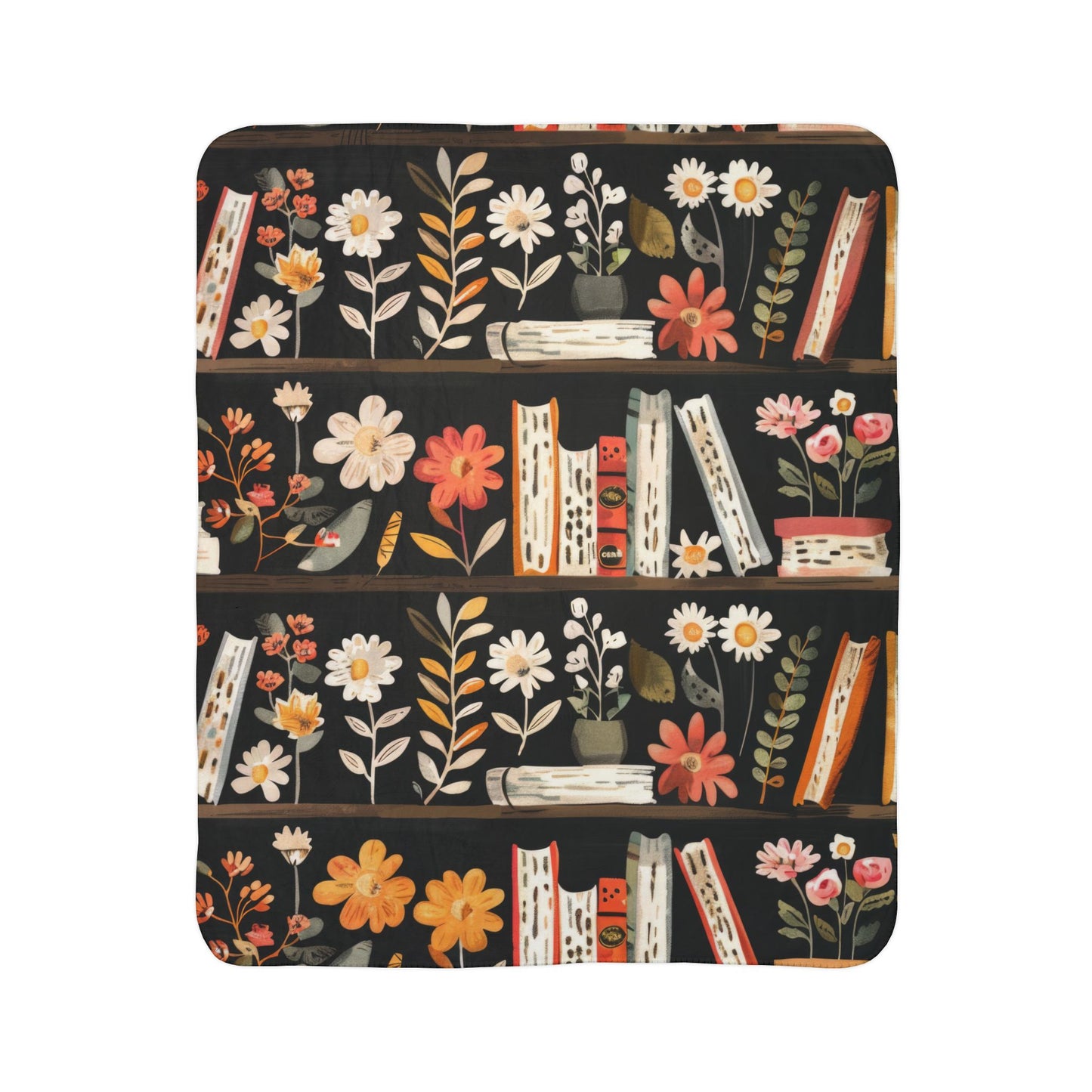 Floral Bookshelf Sherpa Fleece Blanket