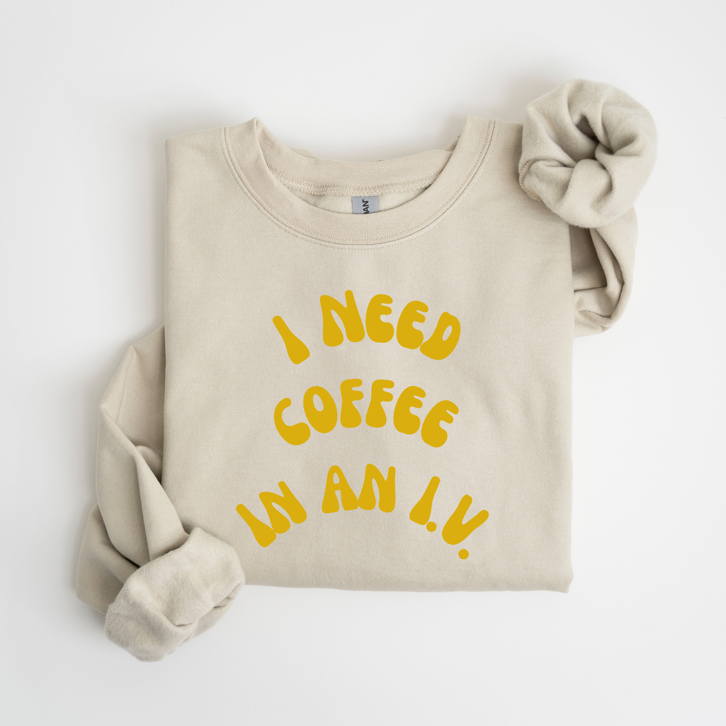 I Need Coffee in an IV Crewneck Sweatshirt-Gilmore Girls Coffee Apparel