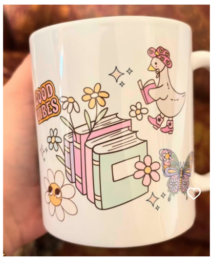 Good Vibes Ceramic Mug - Positive Coffee Bookish Cup