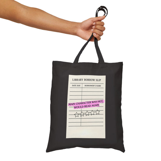 Library Borrow Slip Tote Bag — "Main Character Was Hot" Vintage Booklover Canvas Tote