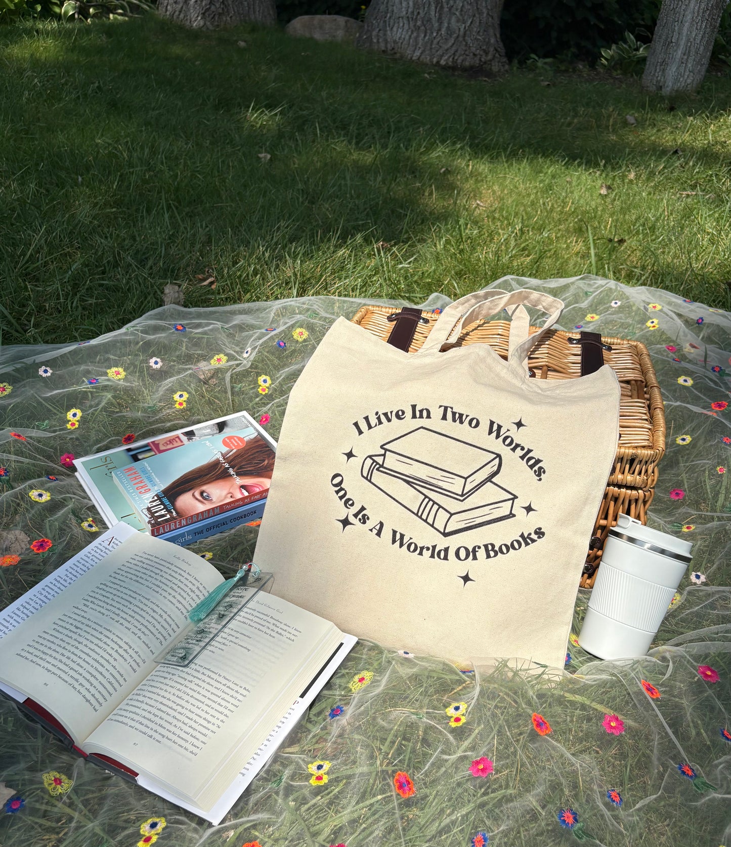 I Live In Two Worlds Book Lovers Cotton Canvas-Gilmore Girls