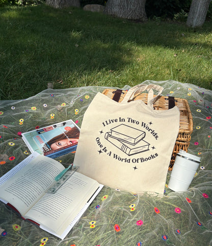 I Live In Two Worlds Book Lovers Cotton Canvas-Gilmore Girls