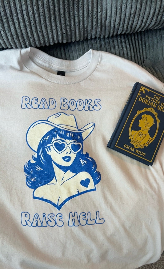 Read Books, Raise Hell T-Shirt — Retro Cowgirl Graphic Tee