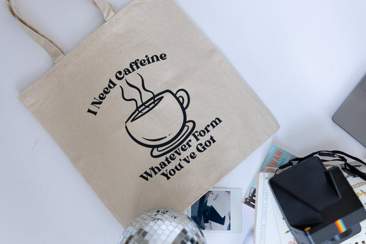 I Need Caffeine Cotton Canvas Tote Bag - Perfect Gift for Coffee Lovers