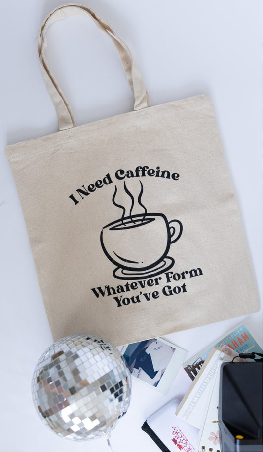 I Need Caffeine Cotton Canvas Tote Bag - Perfect Gift for Coffee Lovers
