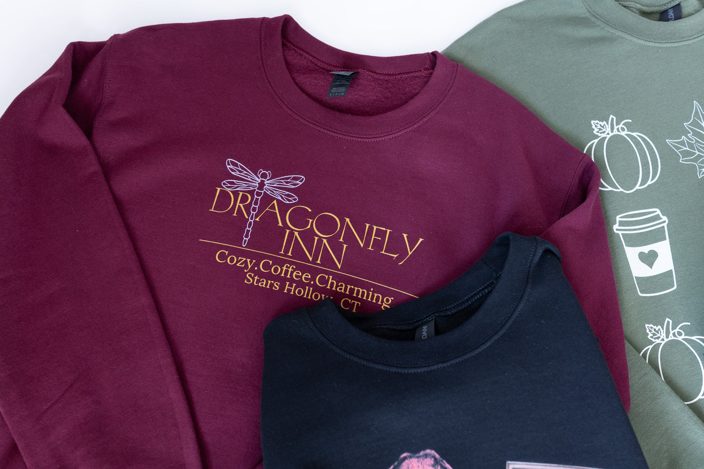 Dragonfly Inn Crewneck Sweatshirt-Cozy Coffee Charm for Stars Hollow Fans